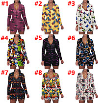 Fashion Floral Sleepwear Long Sleeve V Neck Bodycon Onesies SHD-9449