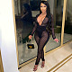 Net Yarn Ironed Silver Spliced Deep V Long Sleeve Jumpsuit CHY-1254