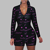 Fashion Floral Sleepwear Long Sleeve V Neck Bodycon Onesies SHD-9449