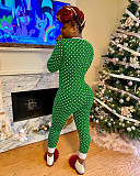 Winter Wave Dot Printed Long Sleeve Pajama Jumpsuit AIL-139