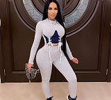 Long Sleeve Lace Up Crop Top Skinny Pants Two Piece Set MDF-5182