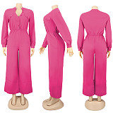Fashion Women Long Sleeve Solid Cargo Pants Jumpsuit SFY-190