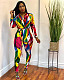 Women's Digital Printed Long Sleeve Jumpsuit With Belt WSM-5025