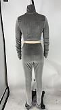 Velvet Long Sleeve Turtleneck Crop Top Leggings Outfit Set XMY-9270