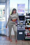 Velvet Long Sleeve Turtleneck Crop Top Leggings Outfit Set XMY-9270