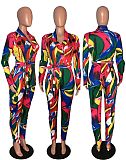 Women's Digital Printed Long Sleeve Jumpsuit With Belt WSM-5025