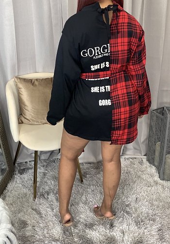 Hot Style Bump Color Stitching Irregular Grid Shirt Skirt NM-8327