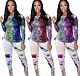 Tie Dye Print Women's Tops Legging Pants Fitness Outfit FNN-8546