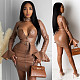 Autumn Faux Leather Bodycon Low-cut Club Bandage Dress LSL-6402