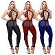 Iron Drill Neck Hanging Back Hollowed-out Sleeveless Jumpsuit LX-9101