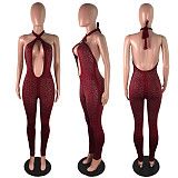 Iron Drill Neck Hanging Back Hollowed-out Sleeveless Jumpsuit LX-9101