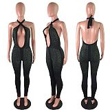 Iron Drill Neck Hanging Back Hollowed-out Sleeveless Jumpsuit LX-9101