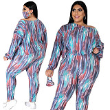 Fashion Printed Loose Shirt Leggings Matching Set With Mask JLY-19141