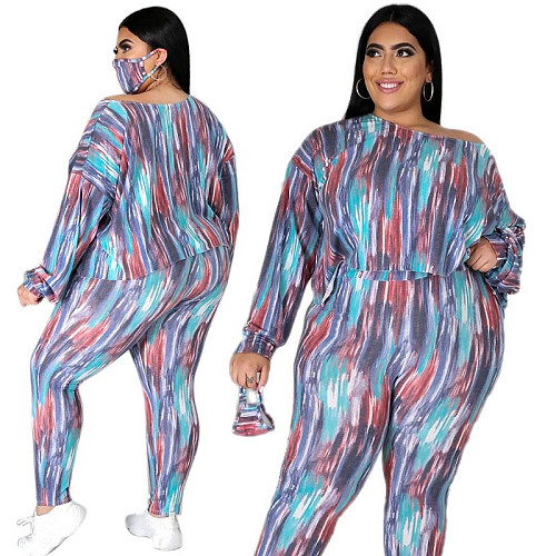 Fashion Printed Loose Shirt Leggings Matching Set With Mask JLY-19141