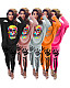 Skull Print Bat Sleeve Split Top Skinny Pants Two Piece Set SD-1084