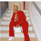 Solid Long Sleeve Front Zipper Pleated Bodycon Jumpsuit ABL-6634