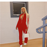 Solid Long Sleeve Front Zipper Pleated Bodycon Jumpsuit ABL-6634