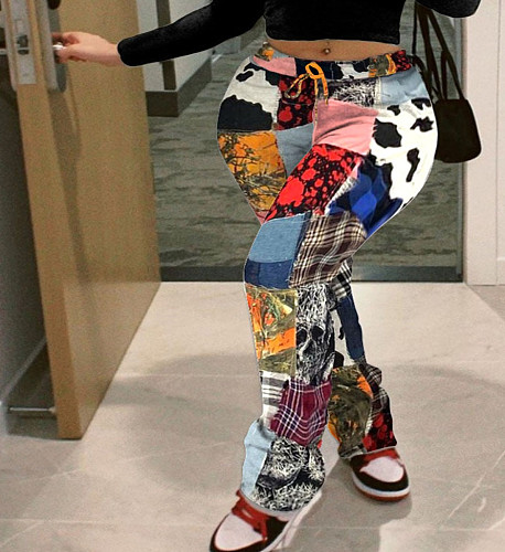 Autumn Color Pattern Printed Mid-waist Streetwear Pants SHA-6210