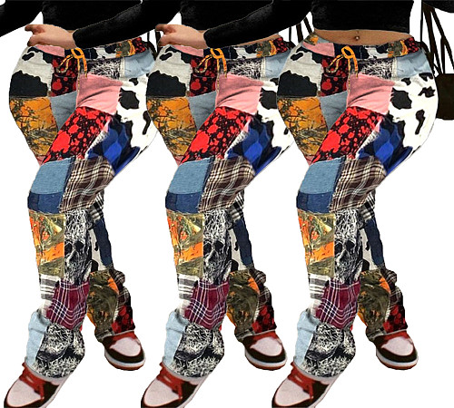 Autumn Color Pattern Printed Mid-waist Streetwear Pants SHA-6210