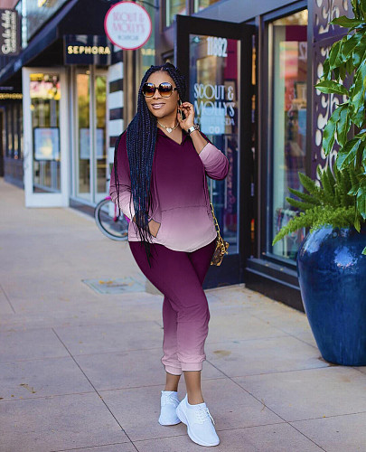Gradient Printed Long Sleeve Hoodie Sweatpants 2 Piece Outfit SFY-197
