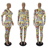 Fashion Print Full Sleeve Button Up Thin Soft Skinny Onesies SHD-9457