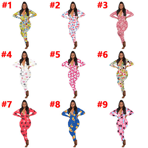Fashion Print Full Sleeve Button Up Thin Soft Skinny Onesies SHD-9457