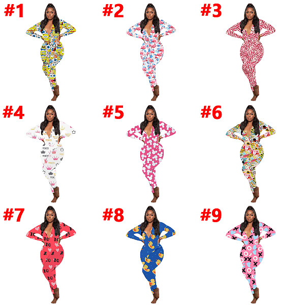 Fashion Print Full Sleeve Button Up Thin Soft Skinny Onesies SHD-9457