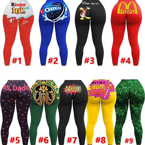Woman Cute Print Booty Push Up Fitness Mid Waist Leggings SHD-9455