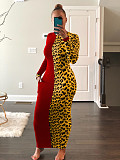 Fashion Splicing Leopard Print Long-sleeved Bodycon Dresses AIL-142