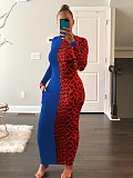Fashion Splicing Leopard Print Long-sleeved Bodycon Dresses AIL-142