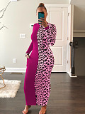 Fashion Splicing Leopard Print Long-sleeved Bodycon Dresses AIL-142