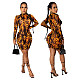 Fashion Mesh Print Long Sleeve Tight Wrap Hip Mini Dress ML-7396