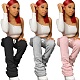 Women Plain Color Bell Bottom Pleated Thick Fleece Stacked Pants YH-5192