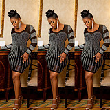 Sexy See-through Hot Drilling Long-sleeved Bodycon Club Dress FSX-255