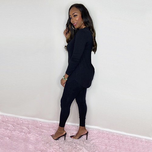 Women's Leopard Collage Long Sleeve T-shirt Skinny Pants Suit QZX-6182