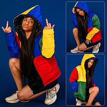 Colorful Contrast Color Long-sleeved Hooded Cotton-padded Coat GLS-8081