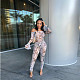 Sexy Gauze Print Long Sleeve Bodysuit Pencil Pants 2piece Set ABL-6635