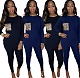 Women's Leopard Collage Long Sleeve T-shirt Skinny Pants Suit QZX-6182