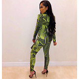 Women's Striped Printed Long Sleeve Zipper Bodycon Jumpsuit CHY-1170