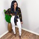 Pattern Print Deep V-neck Lace-up Slim Long Sleeves Shirts SHD-9453