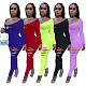 Solid Burnt Holes Long Sleeve T-shirt Skinny Pants Two-piece Outfit DY-6610