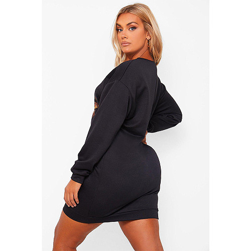 Autumn Patterned Long Sleeves Loose-fitting Sweatshirt Dress DY-6632