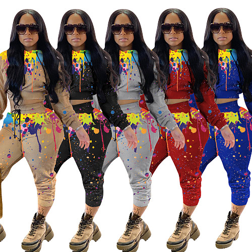 Splash-ink Print Hoodies Sweatshirt+Sweatpants Matching Set OY-6238
