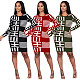 Women Printed Round Neck Long Sleeves Mid-length Slim Dress DY-6628