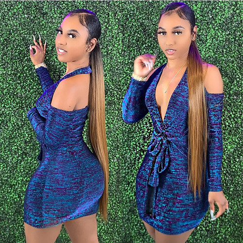 Autumn Women Sexy Deep V-neck Long-sleeved Bodycon Dress DY-6631