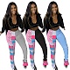 Stylish Printed Pleated Split Color Matching Mid-waist Sweatpants QY-5226