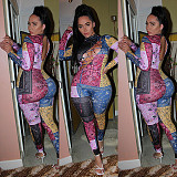 Autumn Printed Hollowed-out Long Sleeves Lace-up Jumpsuit GLS-8090