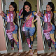Autumn Printed Hollowed-out Long Sleeves Lace-up Jumpsuit GLS-8090