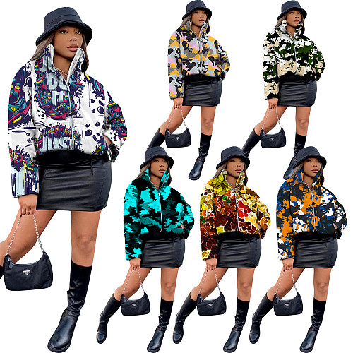 Print Winter Long Sleeve Thick Warm Parka Down Bubble Coat NIK-194