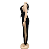 Women Sleeveless Solid Color High Cut Split Loose Jumpsuit BY-3737